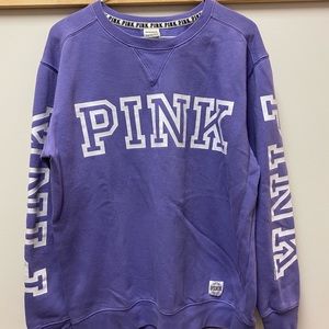 Purple crewneck with “PINK” down each sleeve